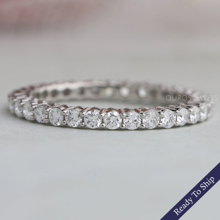 Round Cut Prong Set Full Eternity Wedding Band