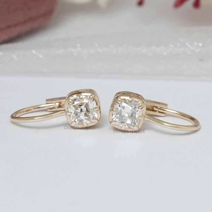 Boucles d'oreilles pendantes en diamants de laboratoire taille coussin Old Mine