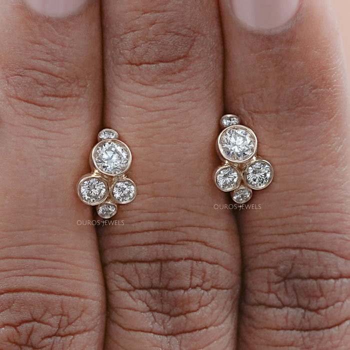 Round Lab Diamond Bezel Set Huggie Earrings