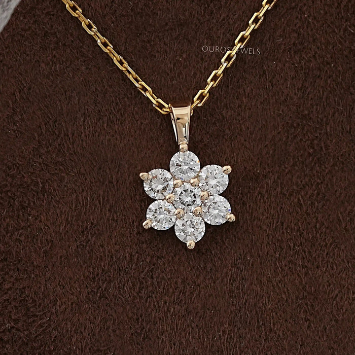 Floral Shape Round Lab Diamond Pendant