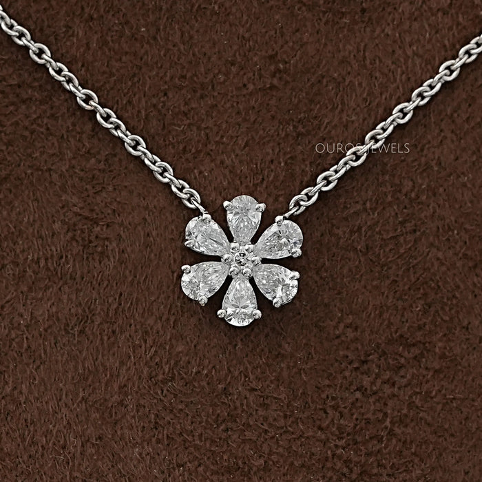 Pear Cut Lab Diamond Flower Pendant