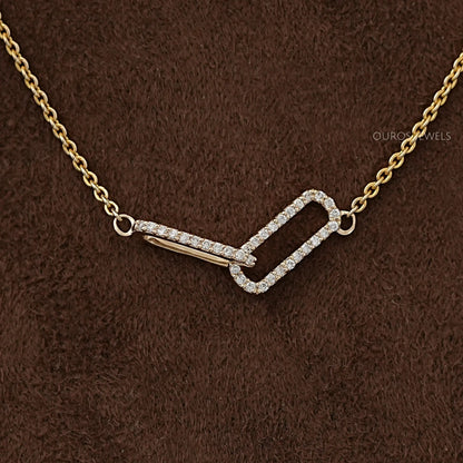 Open Rectangle Round Lab Diamond Interlinked Pendant Necklaces