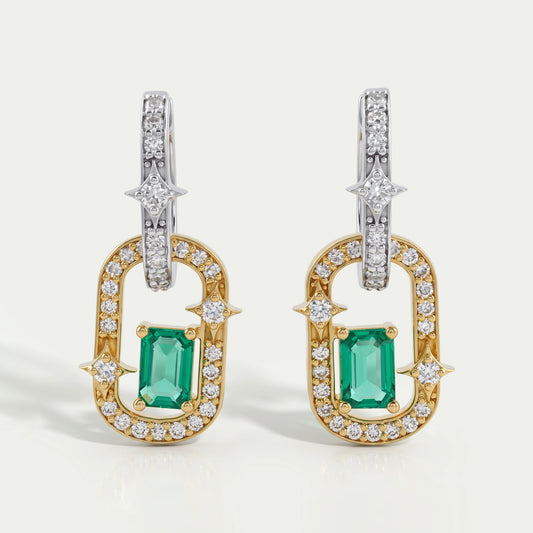 Boucles d'oreilles pendantes bicolores en diamant de laboratoire