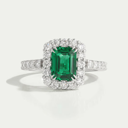 Green Emerald Cut Halo Lab Diamond Engagement Ring