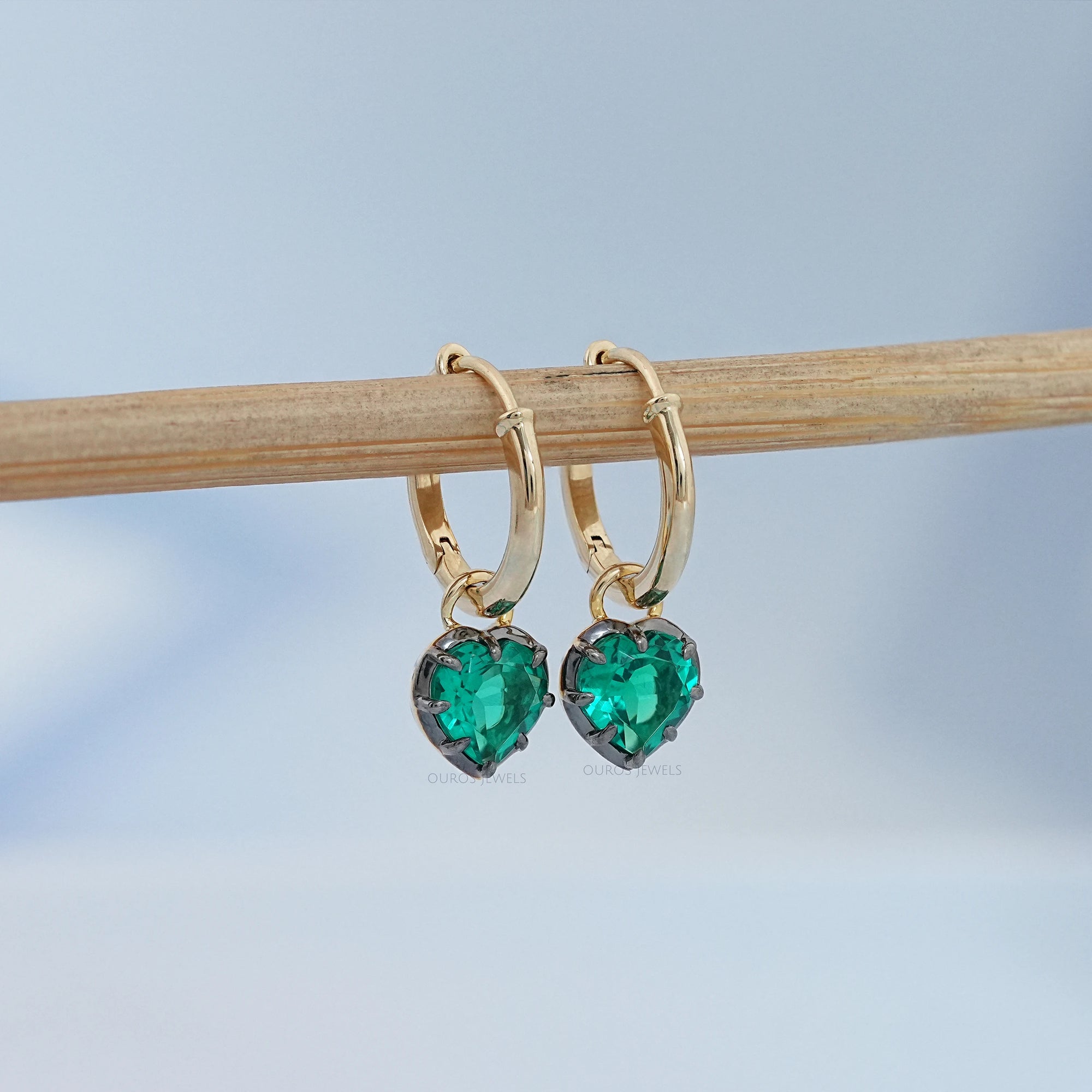 Green Heart Cut Black Coating Hoop Earrings Earrings