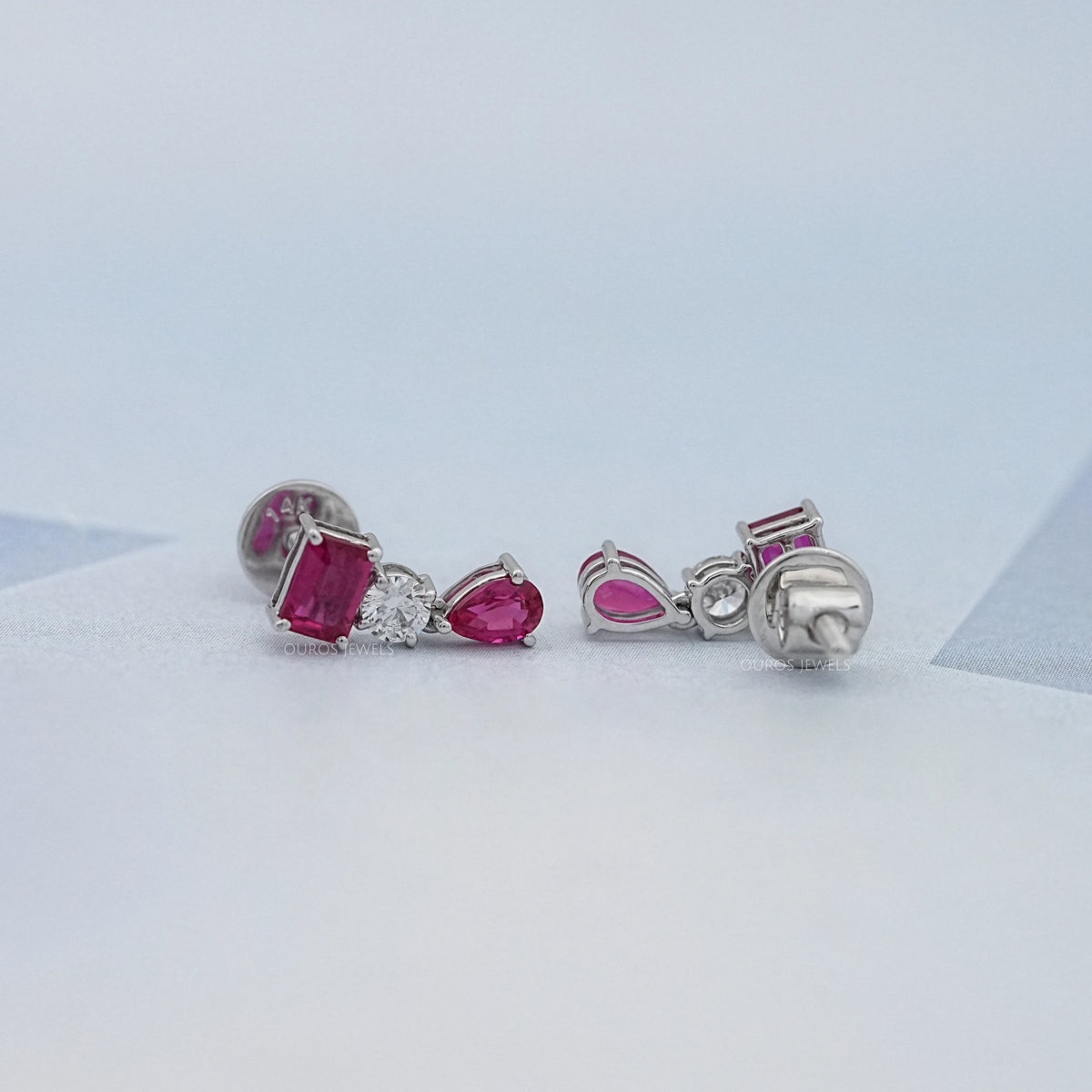 Ruby Emerald And Pear Gemstone Drop Earrings Earrings