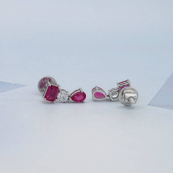 Ruby Emerald And Pear Gemstone Drop Earrings