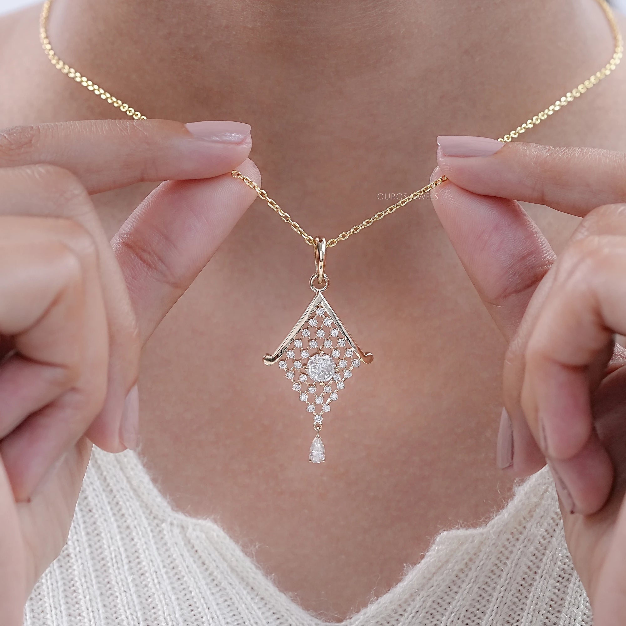 Portuguese Round Cut Lab Diamond Pendant Necklaces