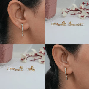 Boucles d'oreilles pendantes avec émeraude et diamant taille ronde 