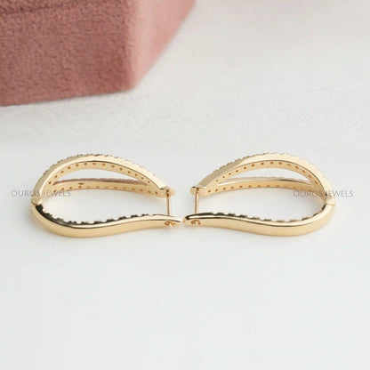 Round Cut Pave Set Duo Diamond Hoop Earrings Earring