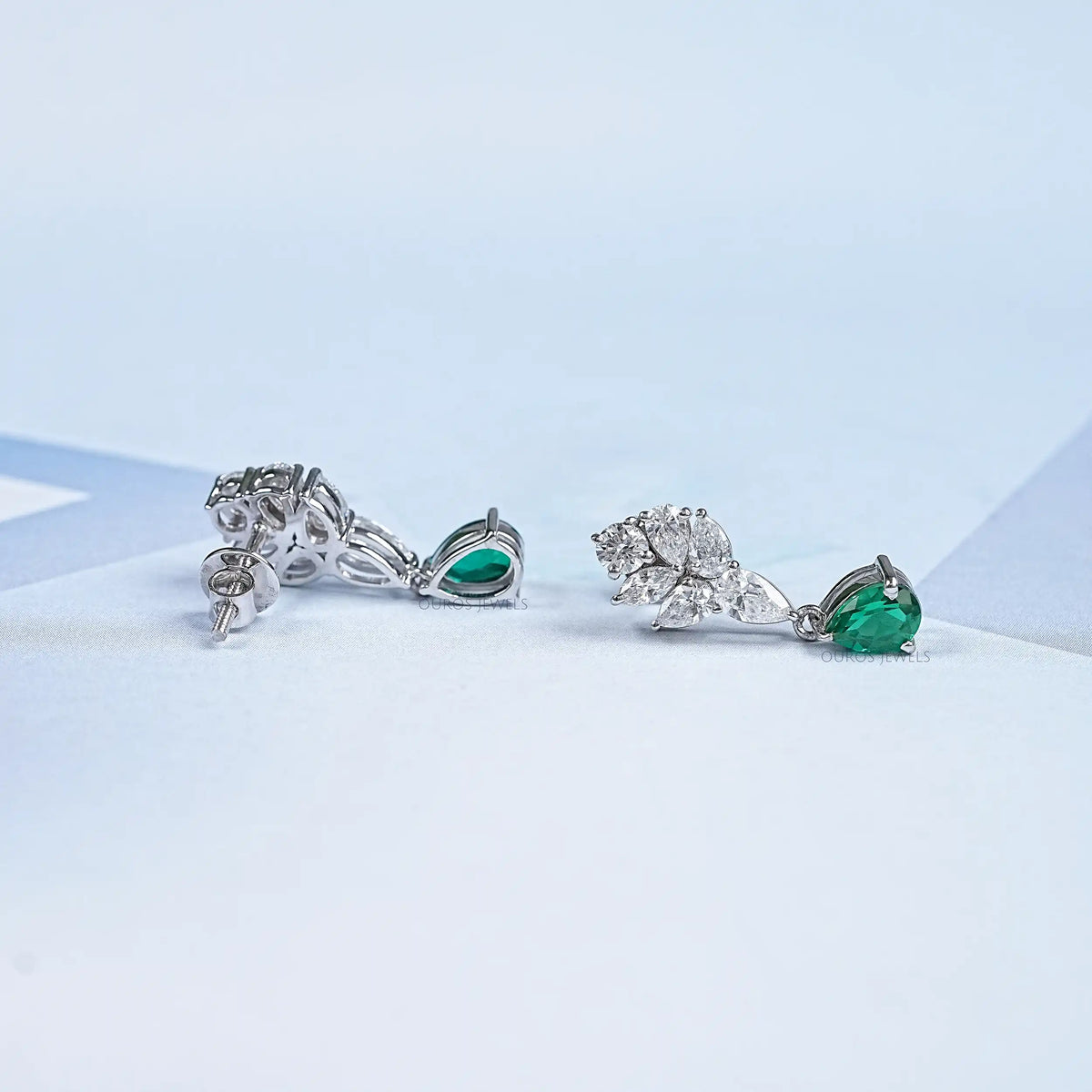 Emerald With Diamond Cluster Pear Drop Earrings Earring