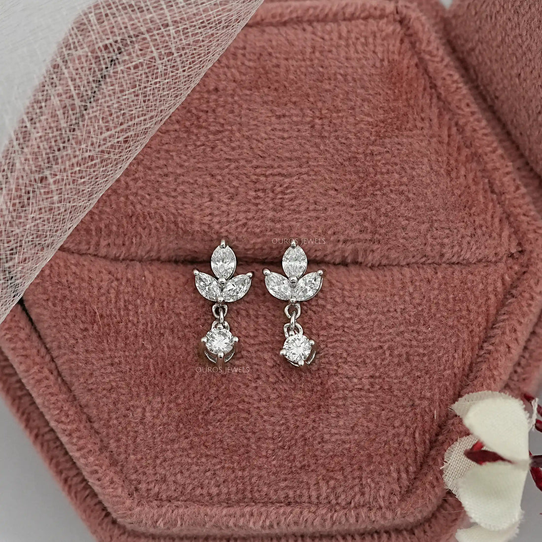 Marquise and Round Cut Diamond Dainty Drop Earrings Earrings