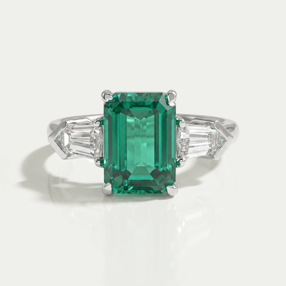 Three-Stone Emerald And Bullet Cut Diamond Ring Ring
