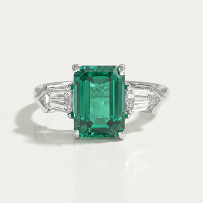Three-Stone Emerald And Bullet Cut Diamond Ring Ring