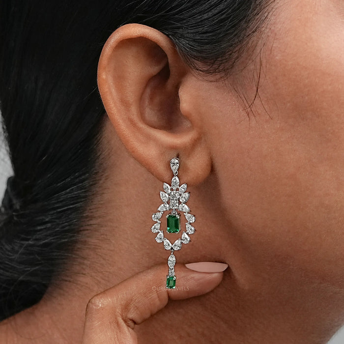 Green Emerald And Diamond Dangle Earrings