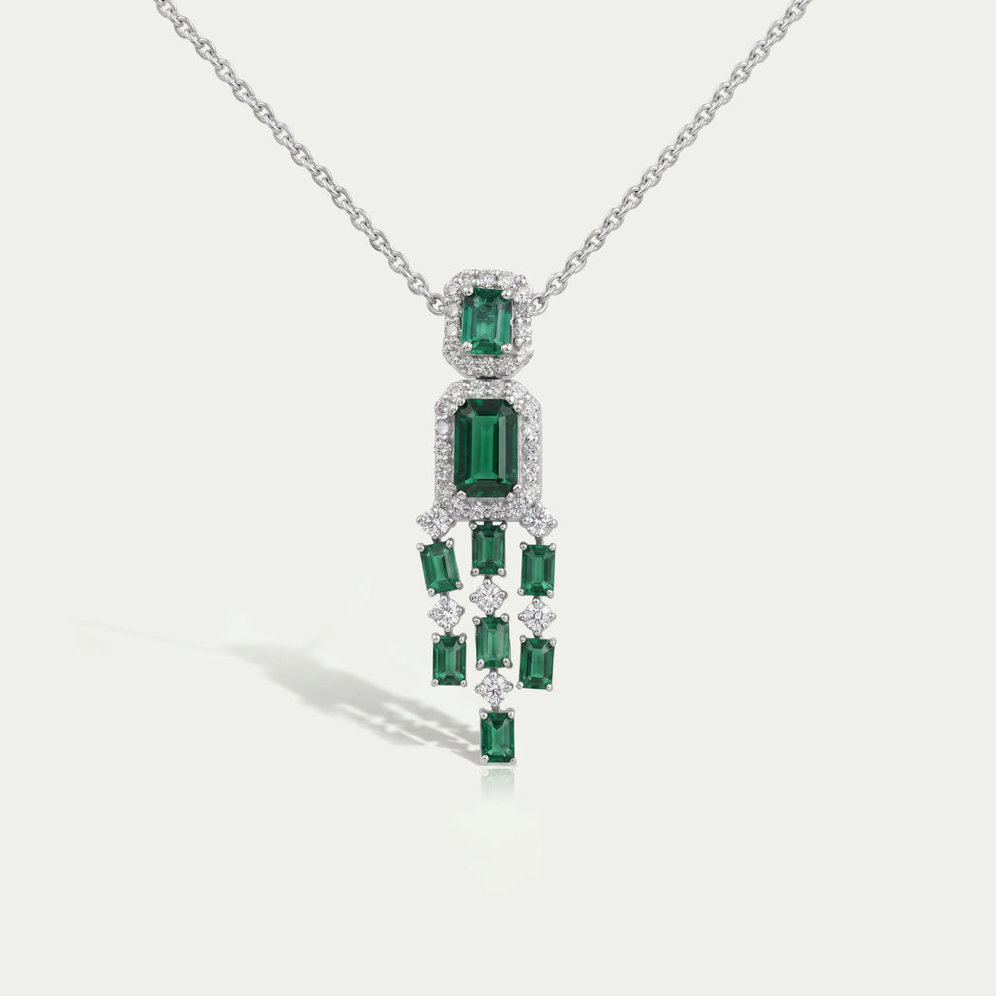 Green Emerald Halo Diamond Chandelier Necklace Set Necklaces
