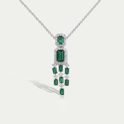 Green Emerald Halo Diamond Chandelier Necklace Set Necklaces