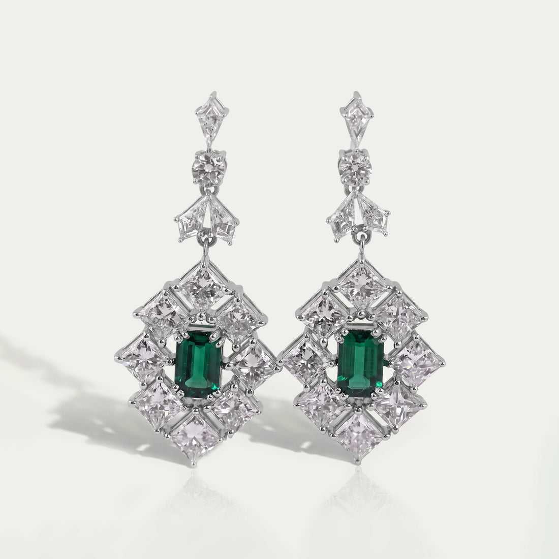 Green Gemstone And Princess Halo Earrings Earring