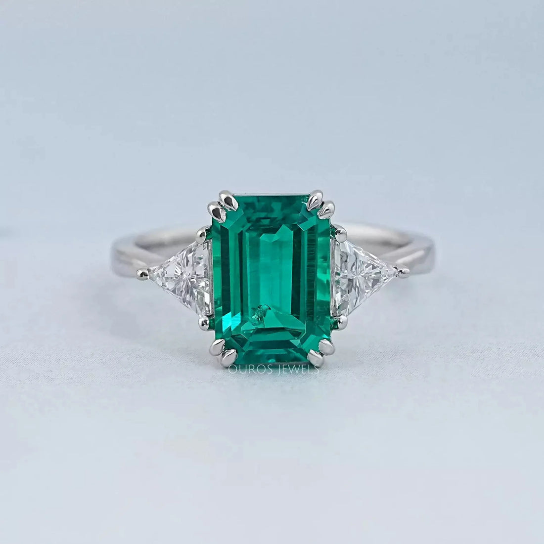 Emerald And Triangle Cut Trio Engagement Ring Rings