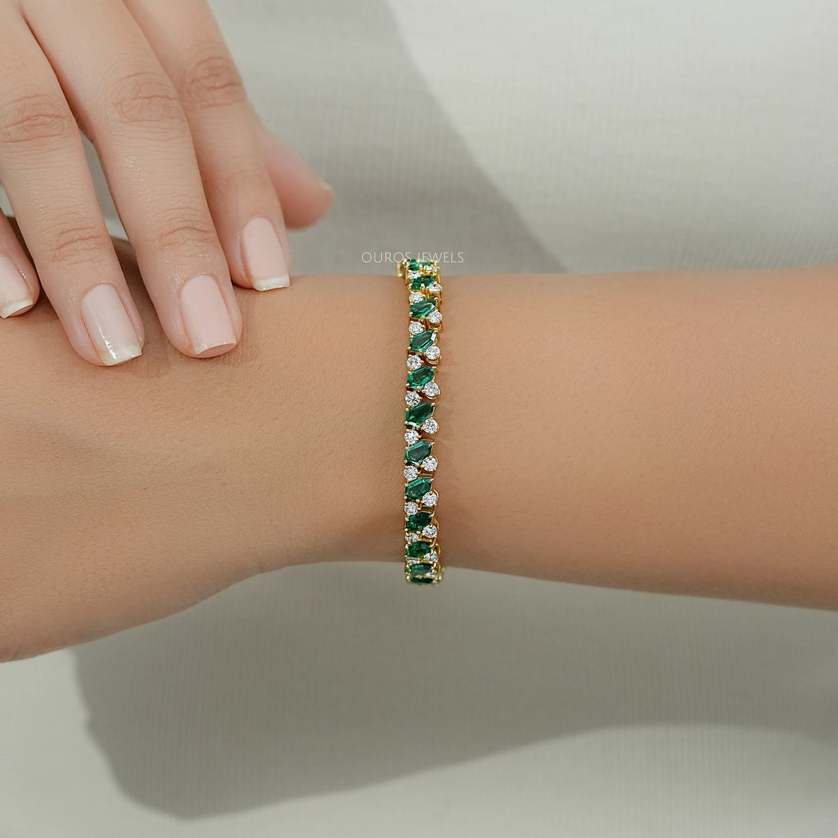 Shield Cut Green Gemstone And Diamond Bracelet Bracelet