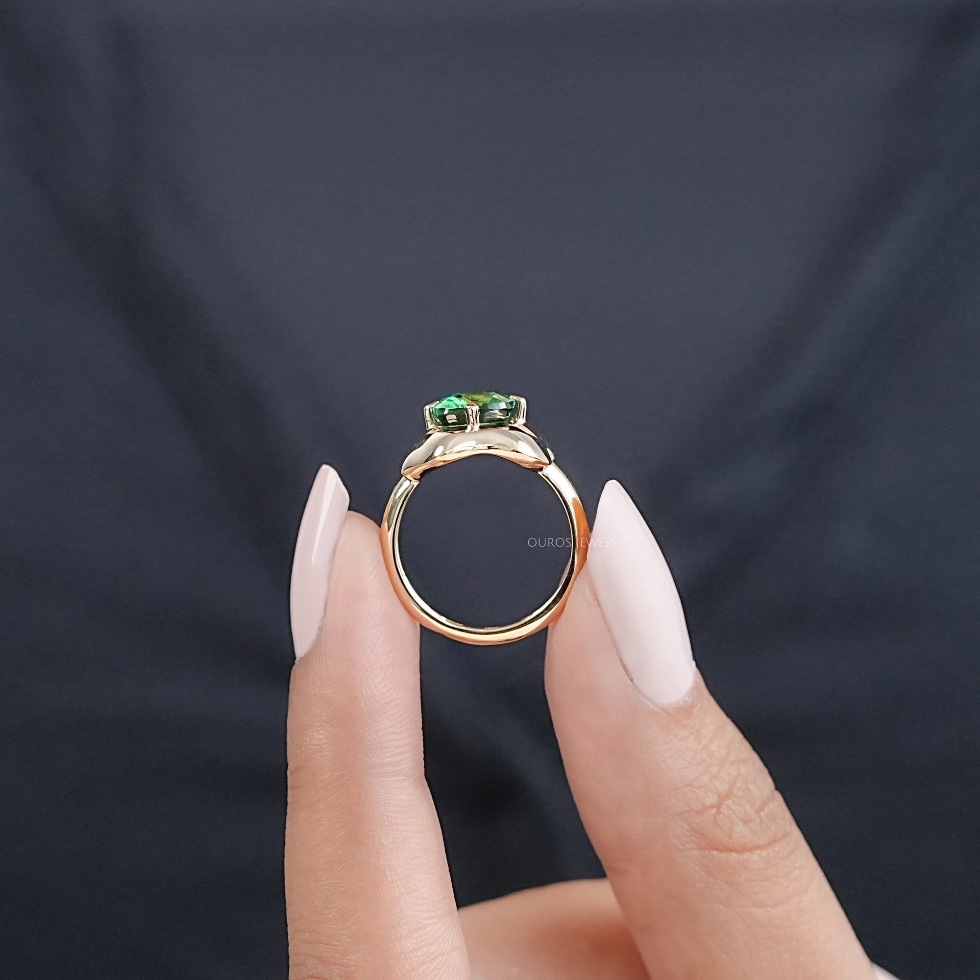 Green Cushion Gemstone Solitaire Engagement Ring