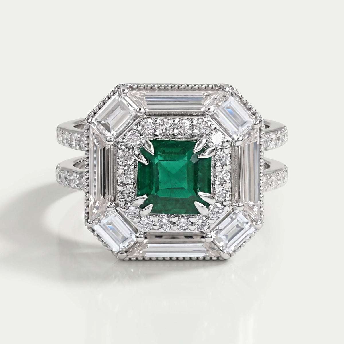 Asscher Shape Lab Gemstone Halo Anniversary Ring Ring