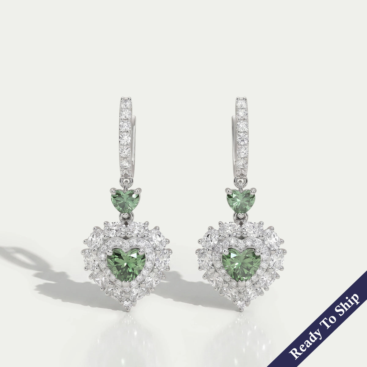 Green Heart Lab Diamond Halo Dangle Earrings Earrings