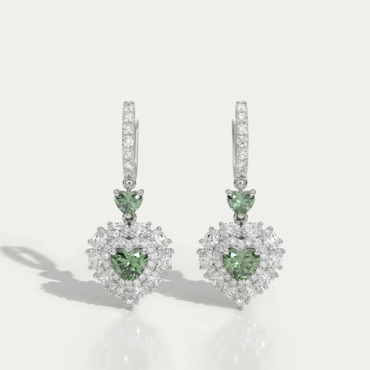 Green Heart Diamond Halo Set Dangle Earring