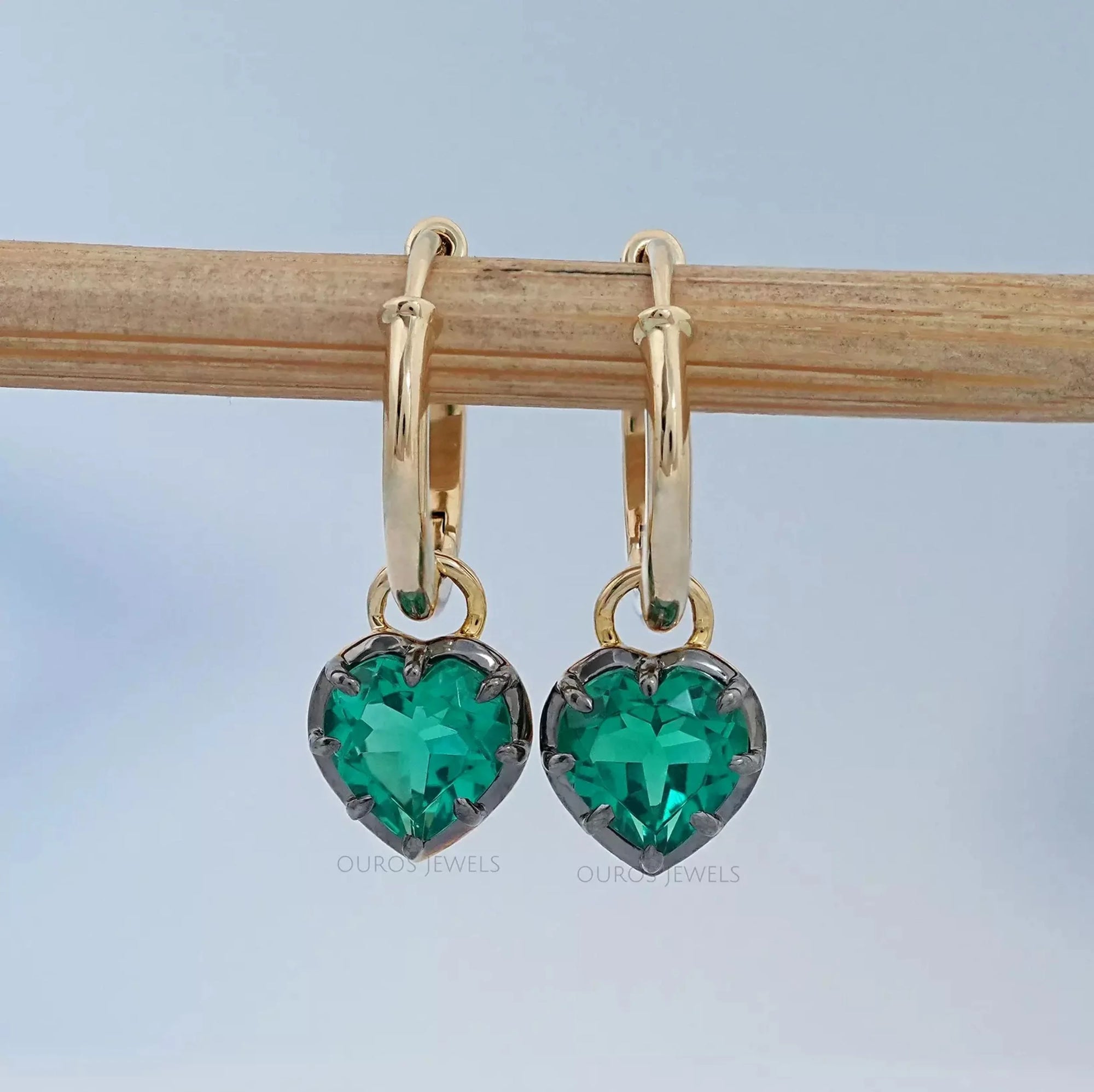 Green Heart Cut Black Coating Hoop Earrings Earrings