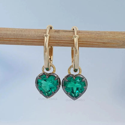 Green Heart Cut Black Coating Hoop Earrings Earrings