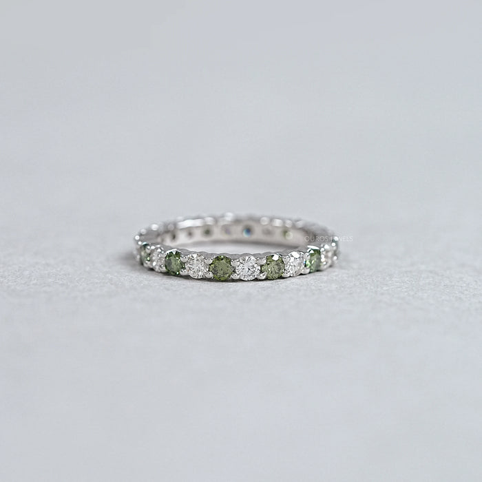 Fancy Color Round Cut Eternity Wedding Band