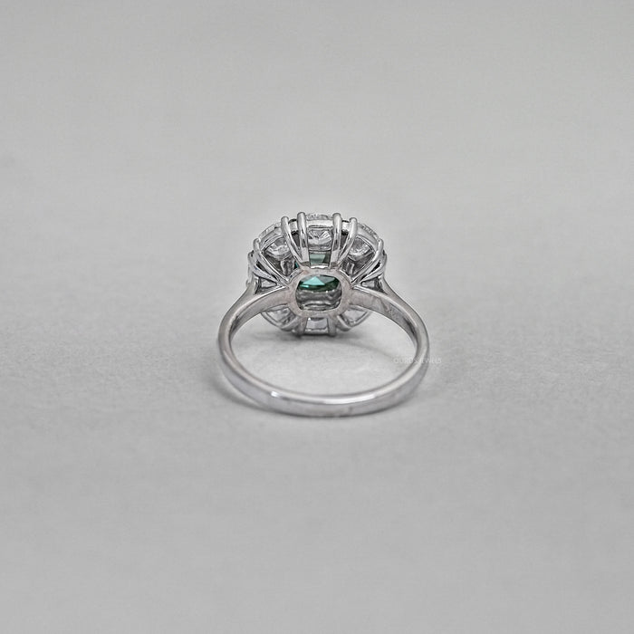 Green Cushion Diamond Halo Engagement Ring