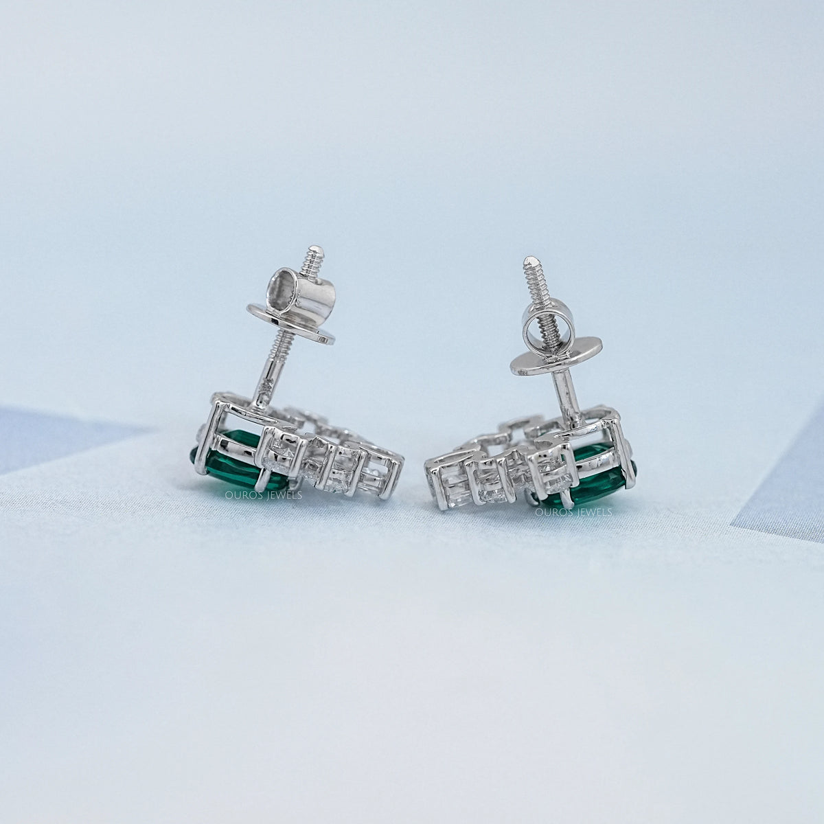 Green Oval And Pear Lab Diamond Floral Stud Earrings Earrings