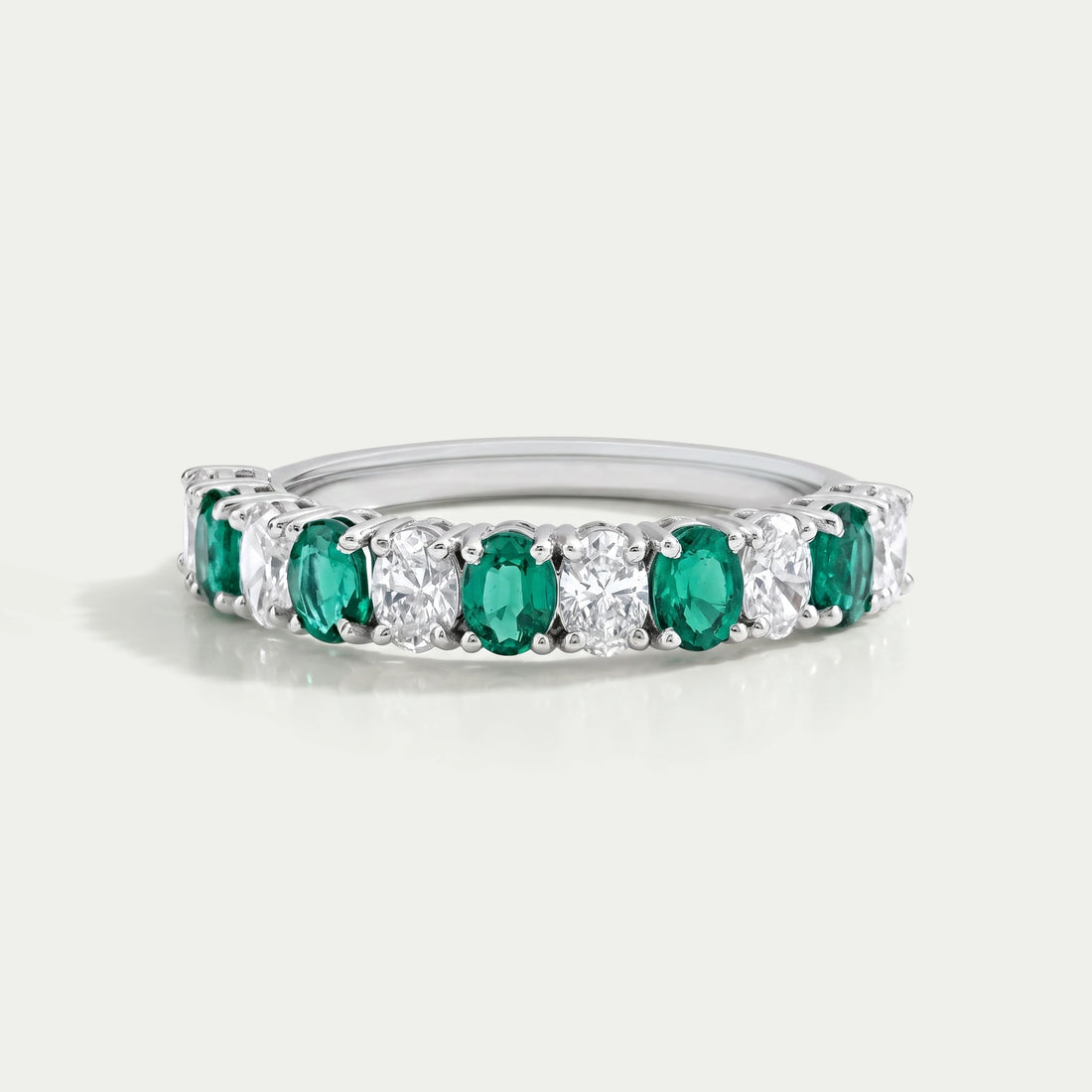Green Oval Gemstone Half Eternity Wedding Band Rings