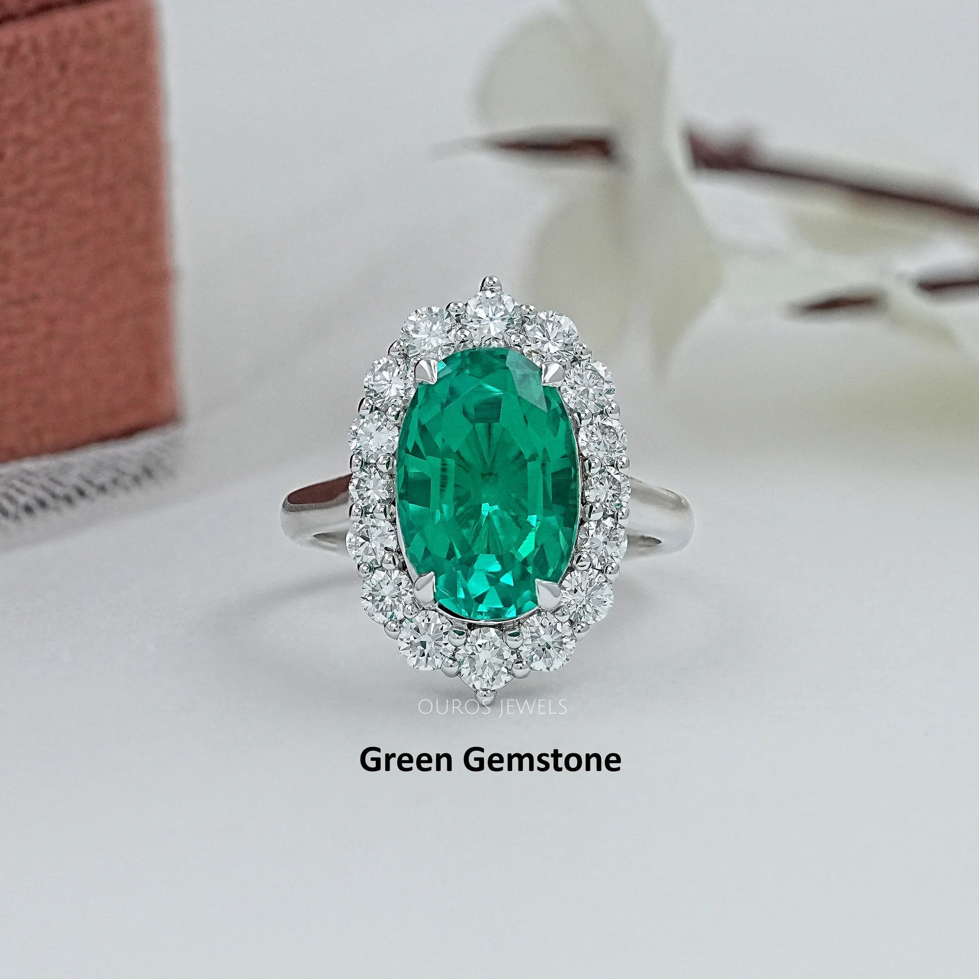 Oval Gemstone Halo Engagement Ring Ring