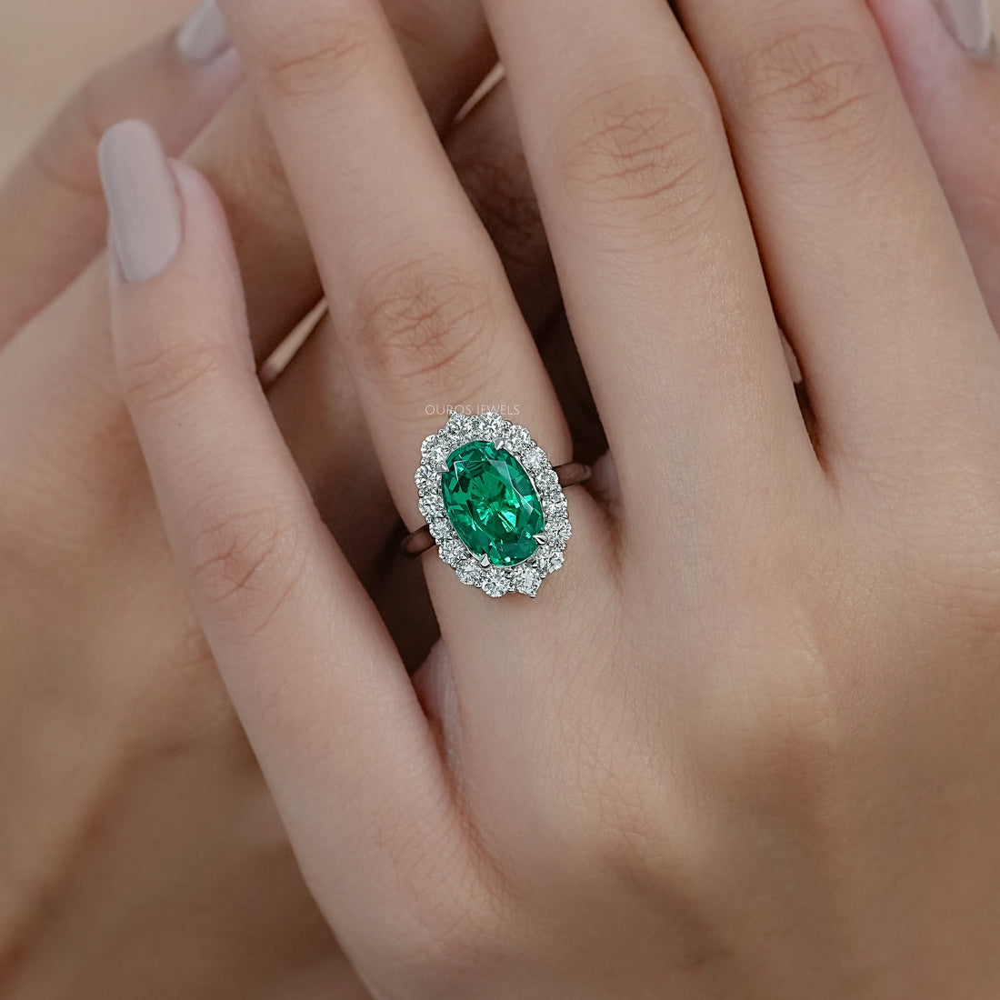 Oval Gemstone Halo Engagement Ring Ring