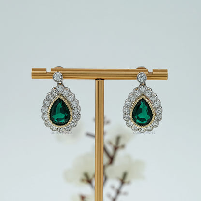 Green Pear Gemstone And Lab Diamond Halo Drop Earrings Earrings