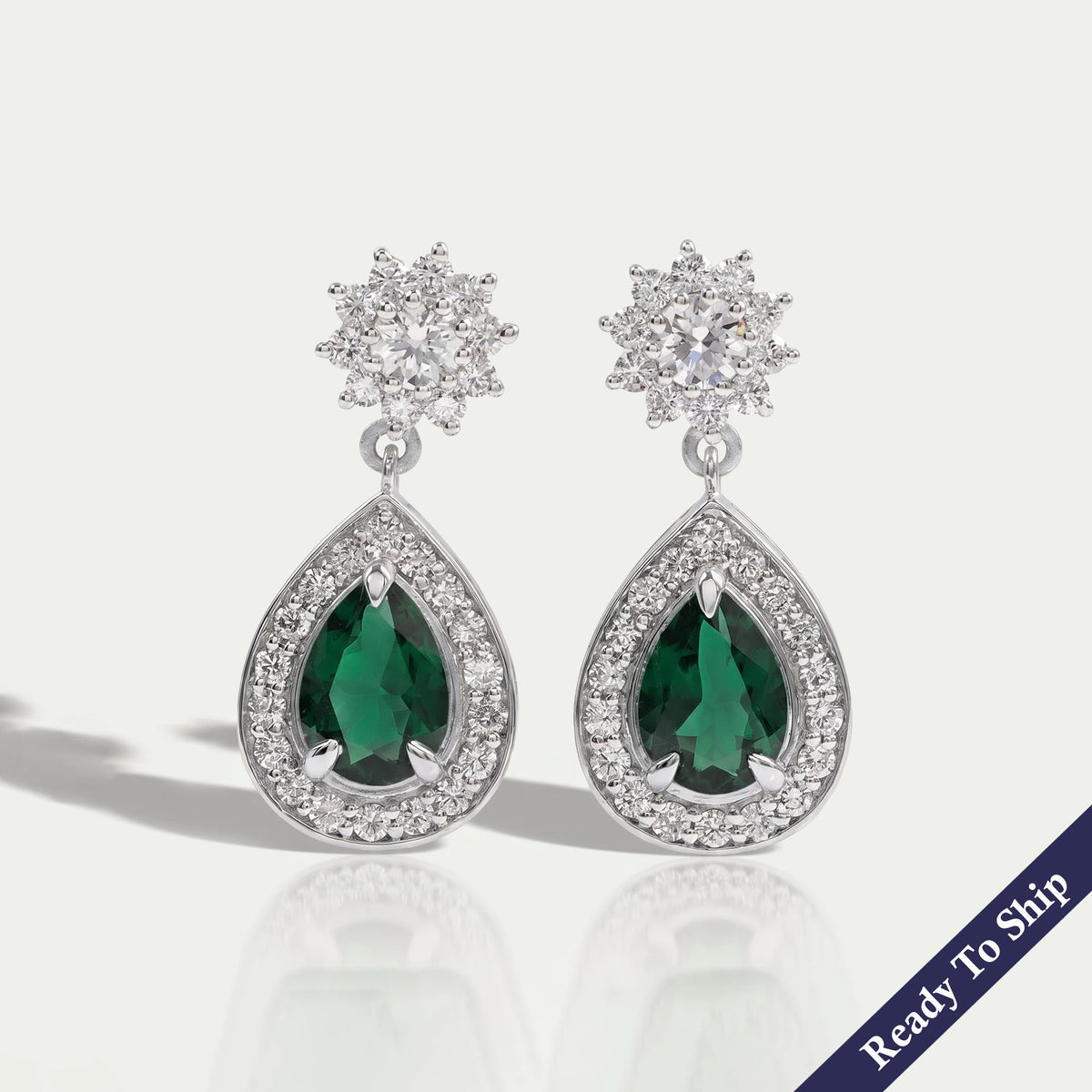 Emerald Pear Gemstone Drop Earrings