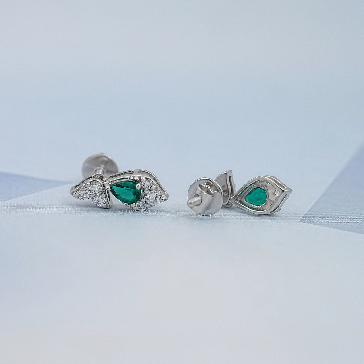 Green Pear And Round Diamond Drop Earrings