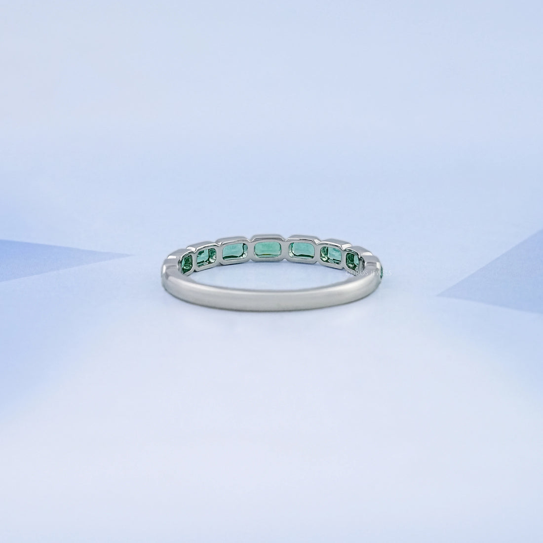 East West Green Radiant Gemstone Half Eternity Band Rings