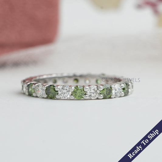 Fancy Green Round Lab Diamond Wedding Band Ring