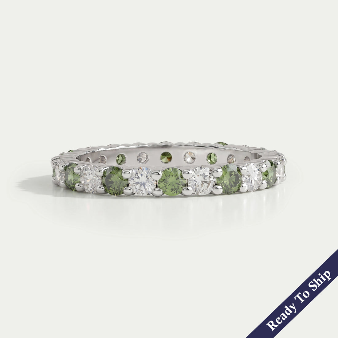 Fancy Green Round Lab Diamond Wedding Band Ring