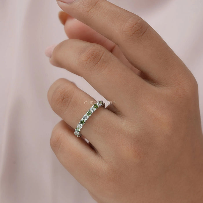 Fancy Green Round Lab Diamond  Wedding Band