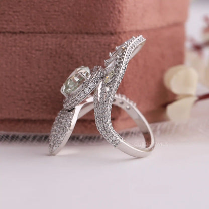 Green Heart Cut Lab Grown Diamond Vintage Engagement Ring