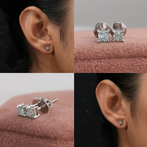 Boucles d'oreilles à tige en diamants de laboratoire taille princesse verts