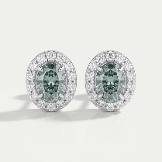 Boucles d'oreilles à clous en diamant de forme ovale verte