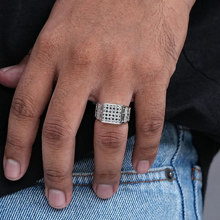 Bague en diamant avec grille pour homme