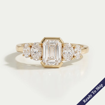 Half Bezel Emerald And Oval Five Stone Engagement Ring Rings