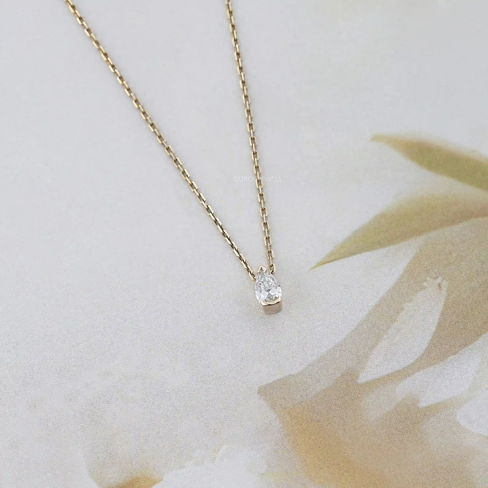 Old Mine Pear Diamond Half Bezel Solitaire Pendant Necklaces