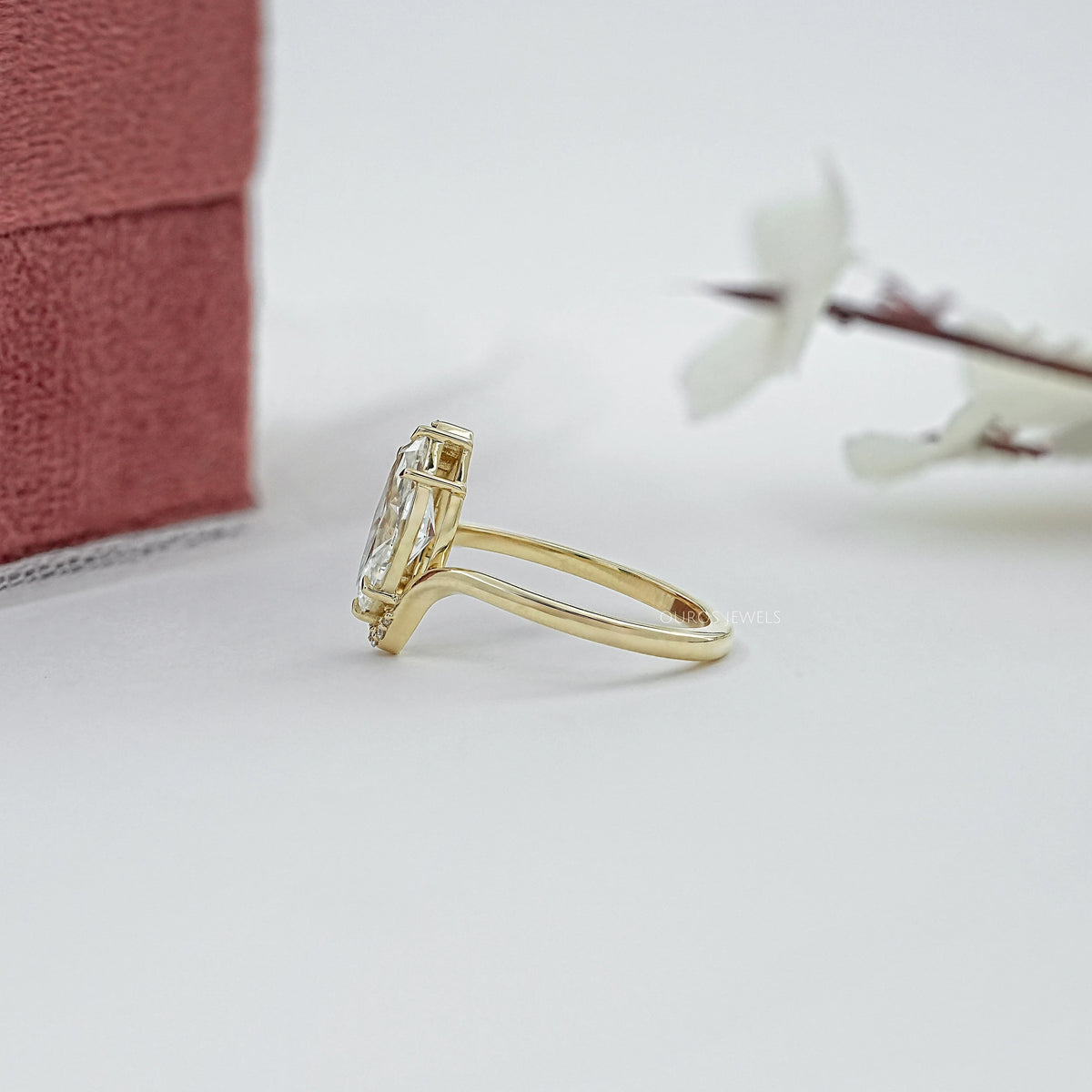 Marquise Lab Diamond Half Halo Bypass Ring